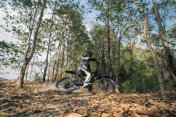 Zonveer ZX3 electric dirt bike on a private trail for regen braking practice