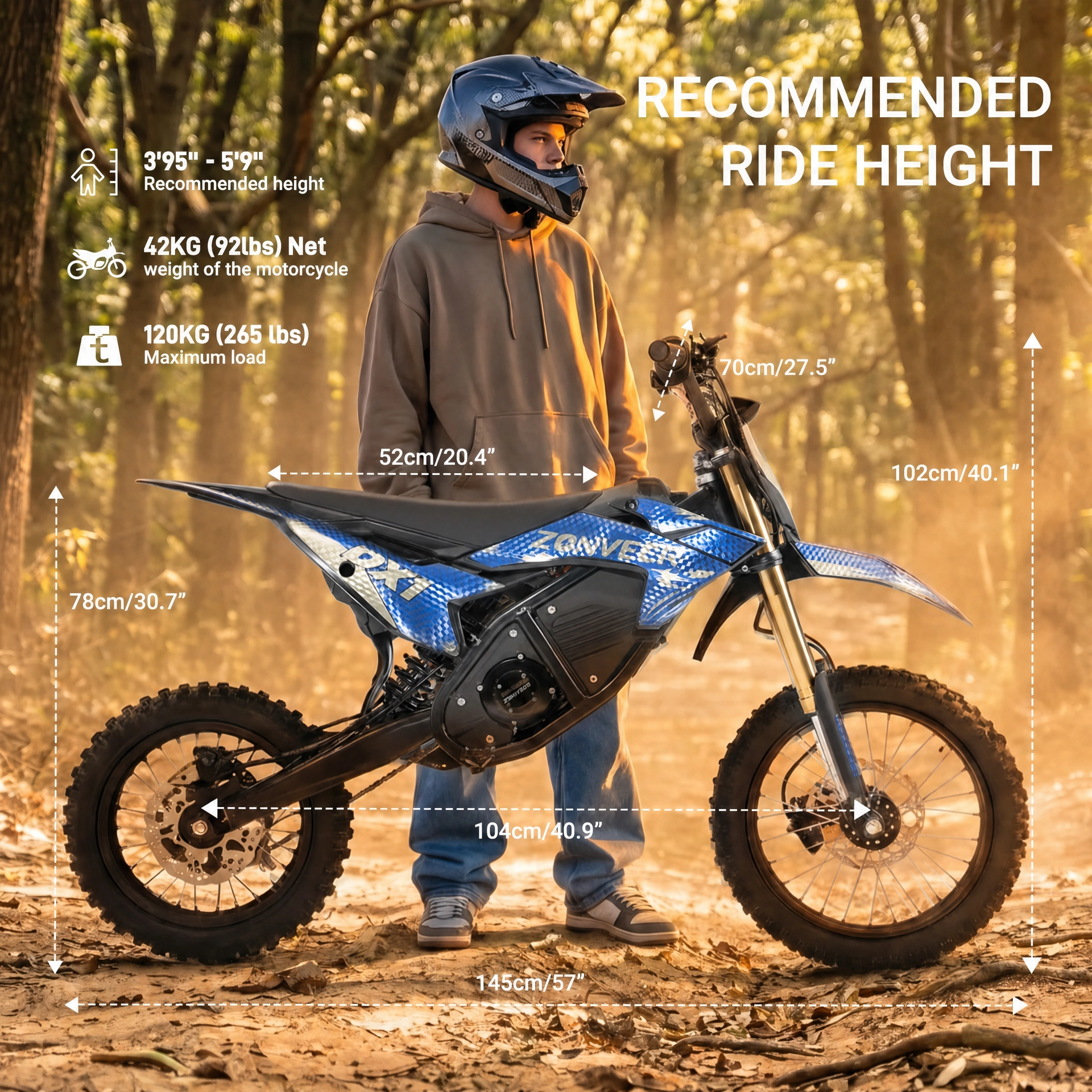 Zonveer DX1 Electric Mini Dirt Bike 278N.M Torque