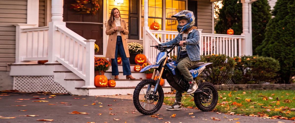 ZONVEER electric dirt bike on a Halloween ride